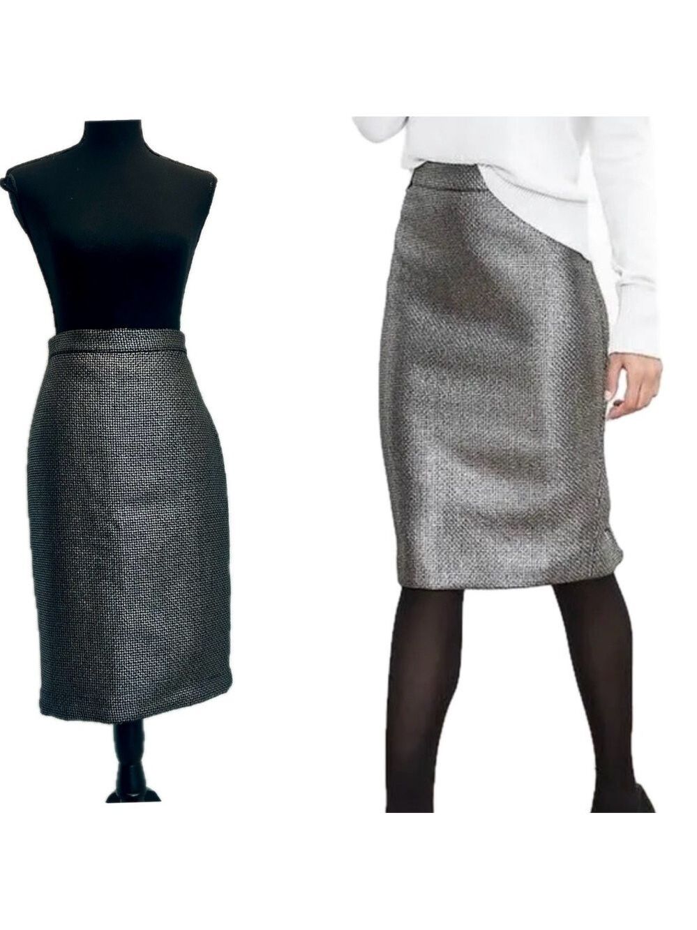 Banana Republic metallic gray silver tweed midi pencil skirt Sz 4